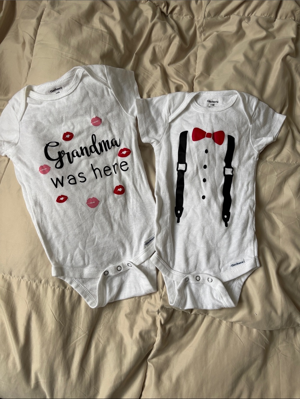 Gerber White Onesies Grandma was here Tuxedo One-Piece Set Red Pink 3-6 Months